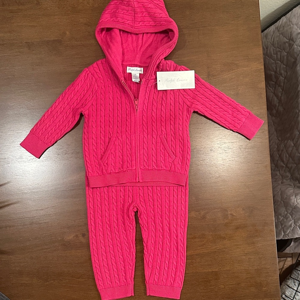 NWT- Ralph Lauren Bright Pink Knit Baby Set - 9 months